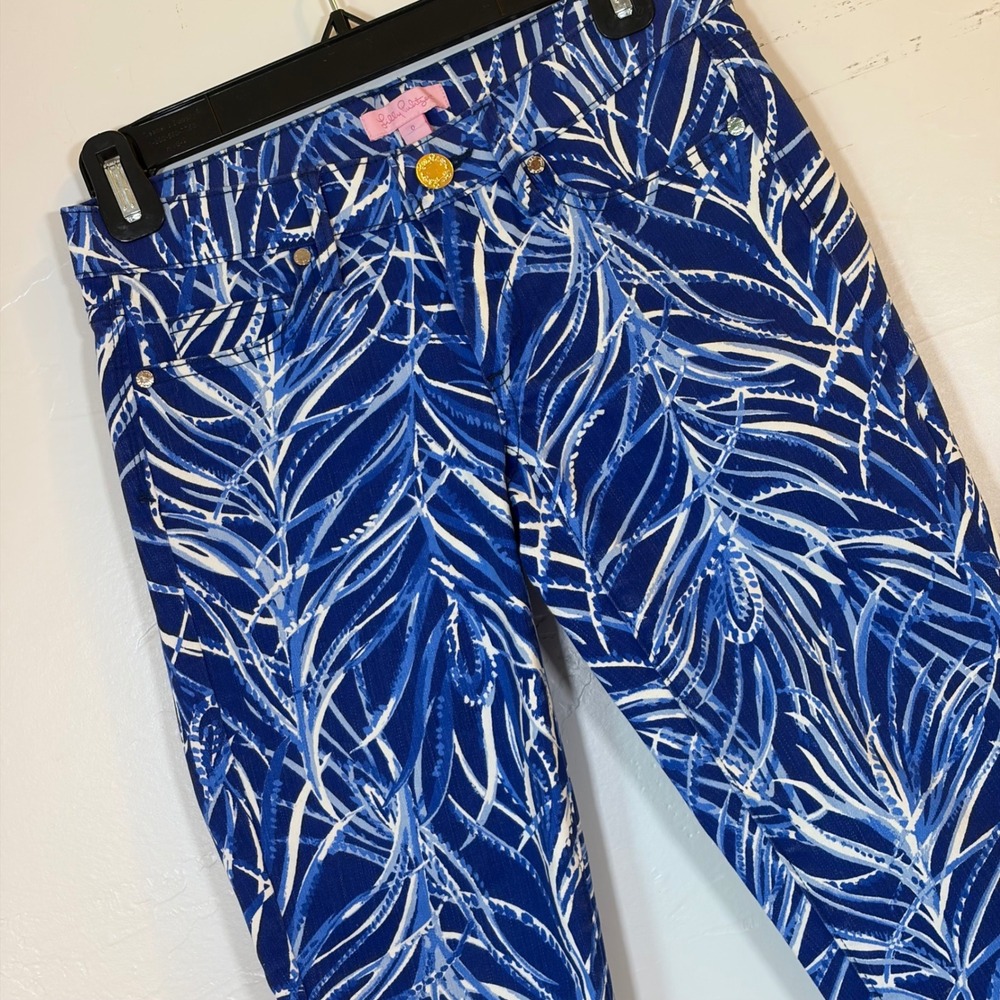 New‎ Lilly Pulitzer South Ocean Crop Pant Blue Early Riser Coastal Palm Size 0